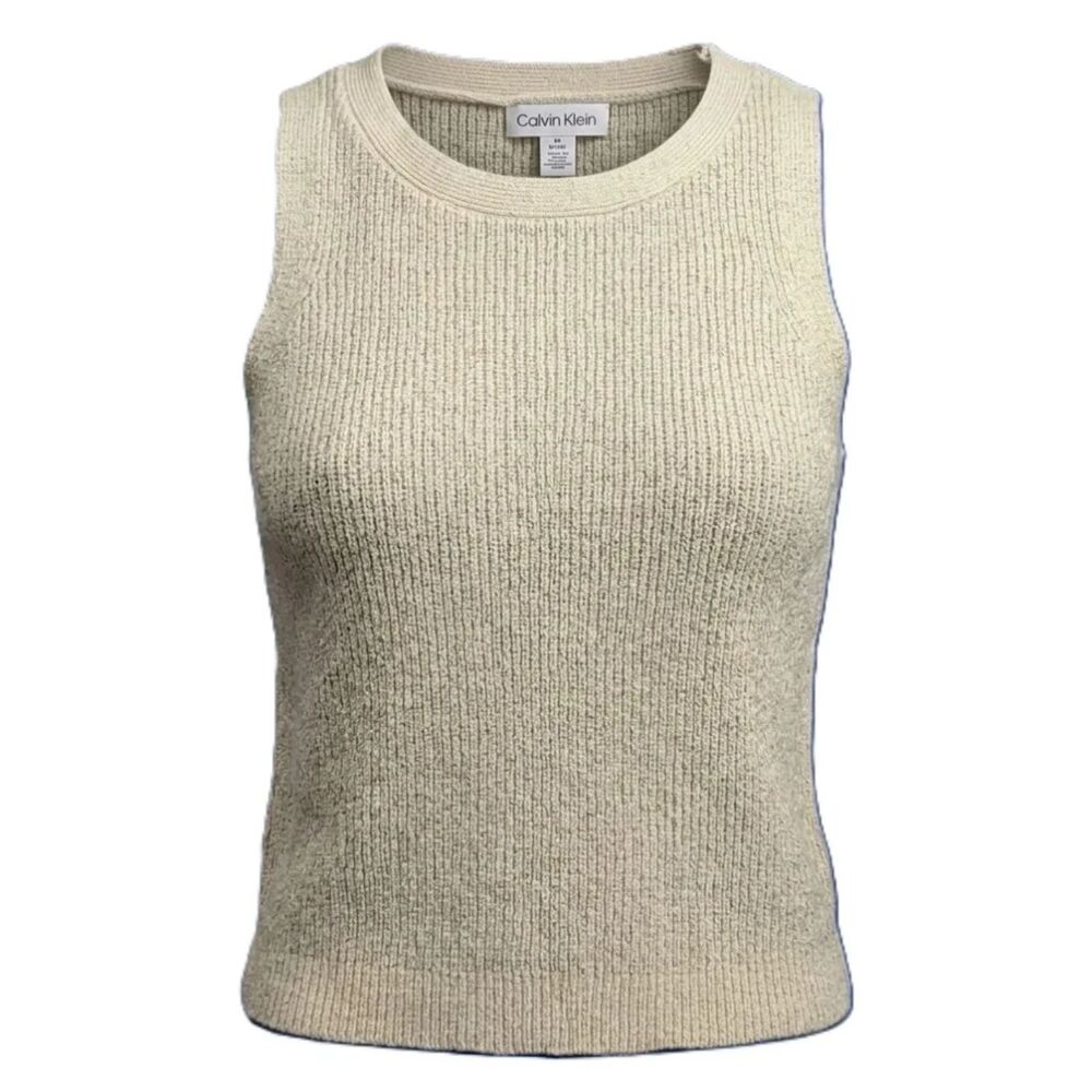Calvin Klein Knit Tank Top Beige Sleeveless Sweater Shell Women’s Small S